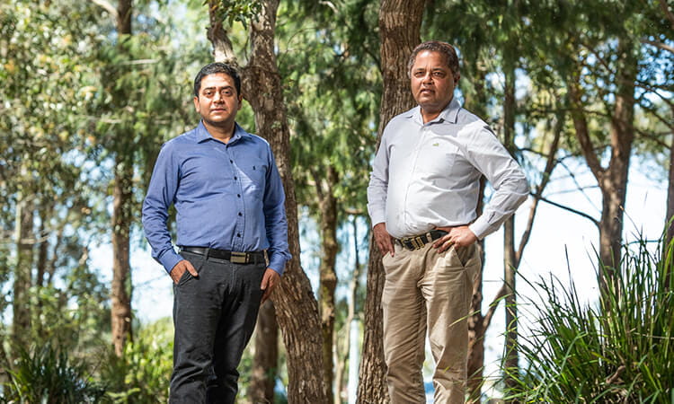 University of Southern Queensland PhD student Ganesh Pant (left) and University of Southern Queensland Professor Tek Maraseni.