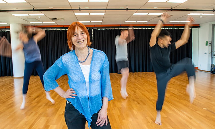 woman smiling in dance room