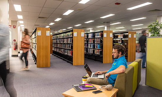 Student studying in Library.